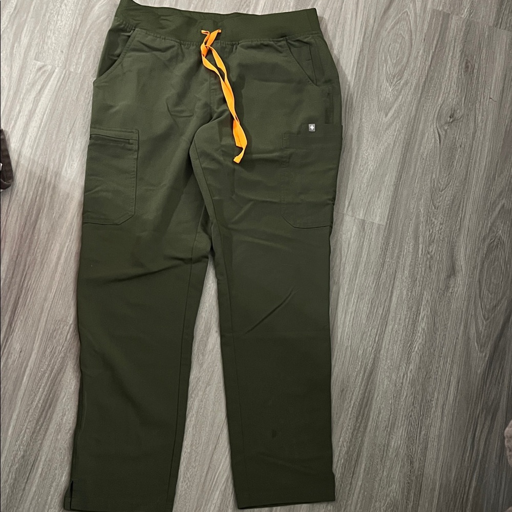 Figs Men’s Olive Green Cargo Pants with Orange Drawstring